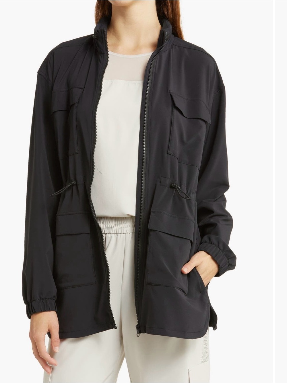 Zella Gateway hooded  utility black jacket women’s size LG